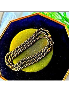Trifari Gold Tone Black Silk Accent Rope Chain Necklace  EUC